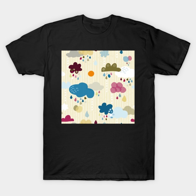 colorful clouds with raindrops T-Shirt by colorofmagic